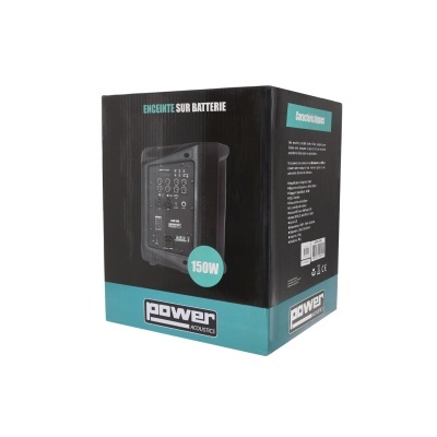 Embalagem colunas portáteis Power Acoustics 150W em preto e azul