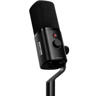 Microfone USB Power Ensemble preto com base redonda e botão giratório.