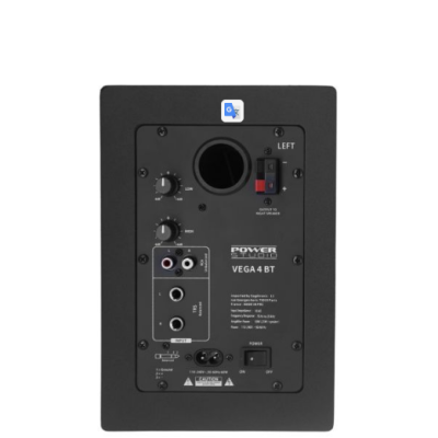 Traseira de coluna de som Power Studio Vega 4 BT com botões, entradas e interruptor