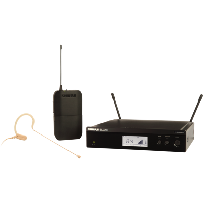 Sistema de microfone sem fios Shure com microfone de cabeça e receptor preto