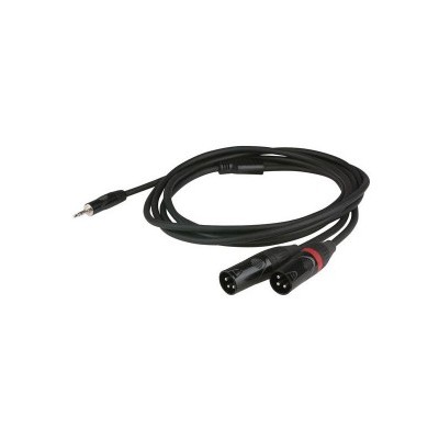 Cabo de áudio preto com mini plug 3,5 mm e conectores XLR