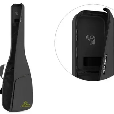 Estojo rígido preto para guitarra com logótipos e interior acolchoado