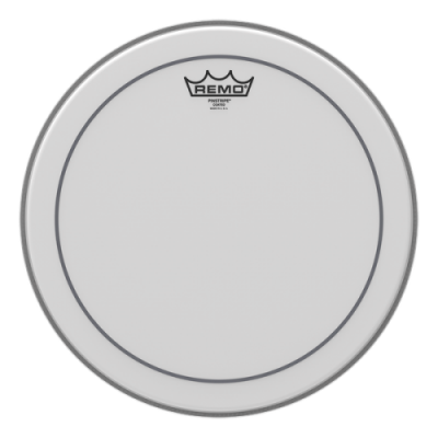 Pele de bateria BEMOL branca com borda cinza e logótipo