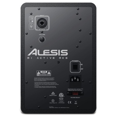 Painel traseiro de coluna ativa Alesis M1 Active MK3 preto com botões e interruptor