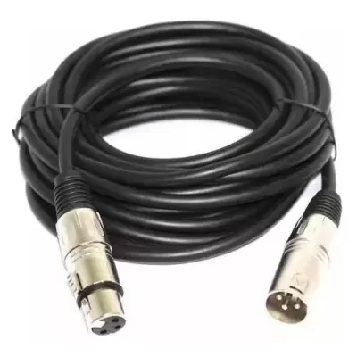 Cabo de áudio XLR preto com conector macho e fêmea de 3 pinos