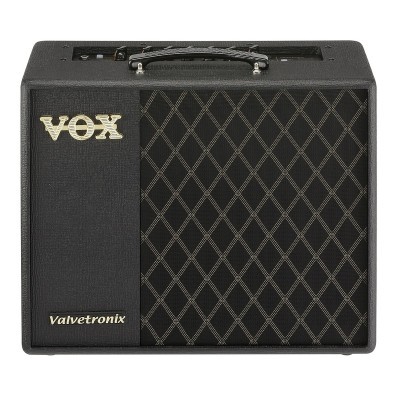 Amplificador VOX Valvetronix preto com padrão de losangos no painel frontal