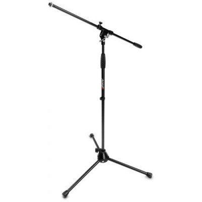 Suporte de microfone ajustável preto com tripé e braço extensível