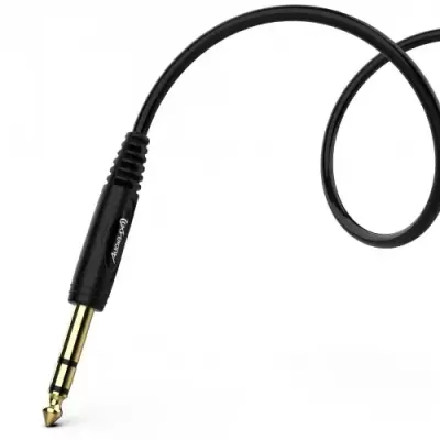 Cabo de áudio com ficha jack de 6,35 mm dourada e cabo preto