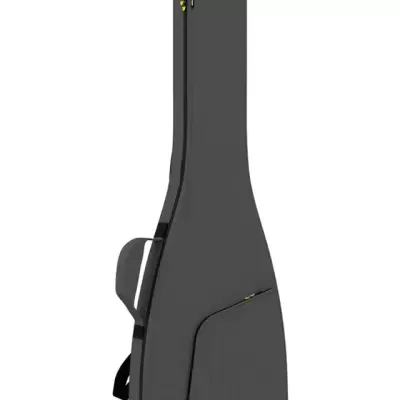 Estojo rígido cinzento escuro para guitarra com bolso exterior e logótipo amarelo