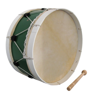 Tambor tradicional verde com baqueta de madeira