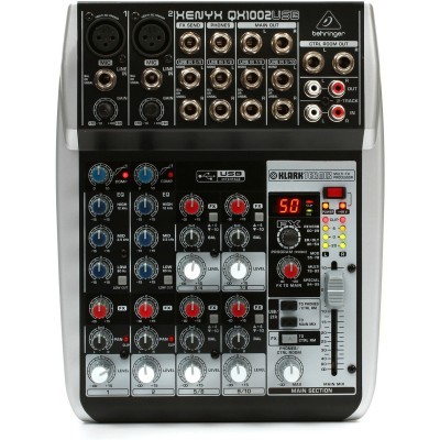 Mesa de mistura Behringer XENYX QX1002USB com botões coloridos e várias entradas