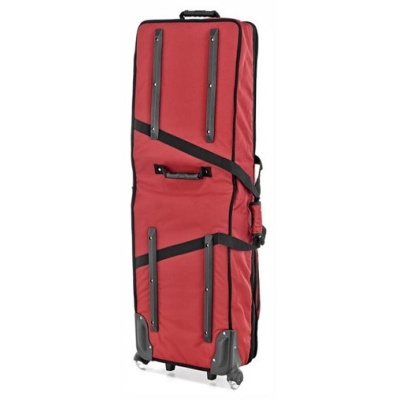 Mala rígida vermelha com rodas e alças pretas