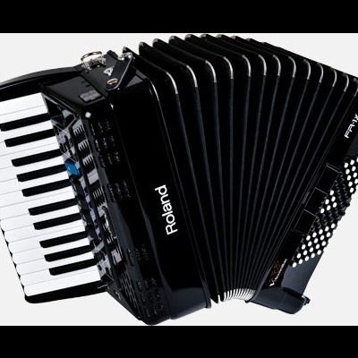 Acordeão elétrico Roland preto com teclas e botões