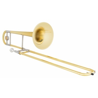 Trombone dourado com detalhes prateados