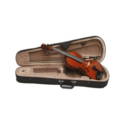 Violino em estojo negro com interior almofadado bege