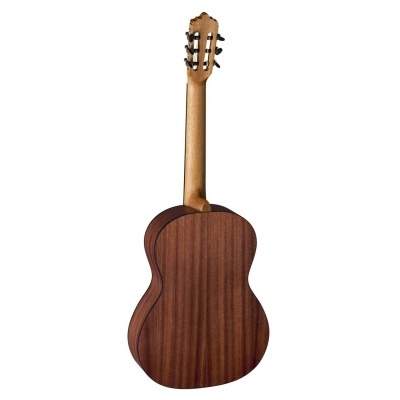 Parte traseira de guitarra clássica em madeira castanha