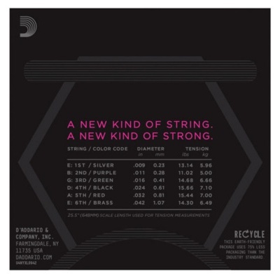 Conjunto de cordas de guitarra D'Addario com especificações e código de cores