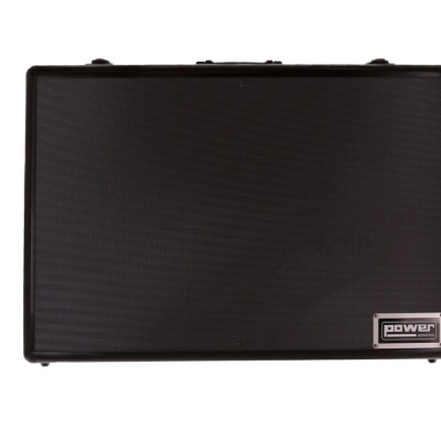 Coluna de som preta rectangular com logótipo power ACOUSTICS.