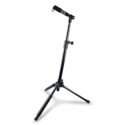 Suporte de guitarra preto com base tripé e apoio acolchoado