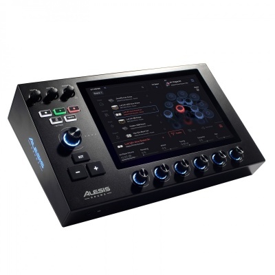 Equipamento Alesis com ecrã táctil e botões iluminados em azul