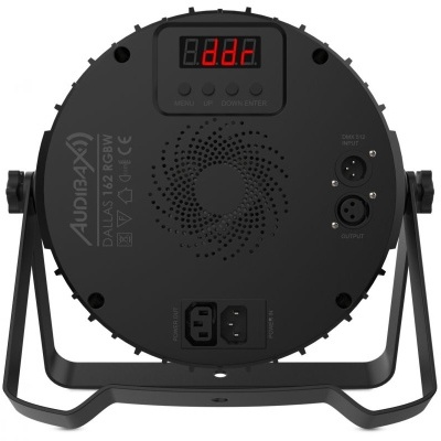 Luz LED circular preta com visor digital e botões de controlo