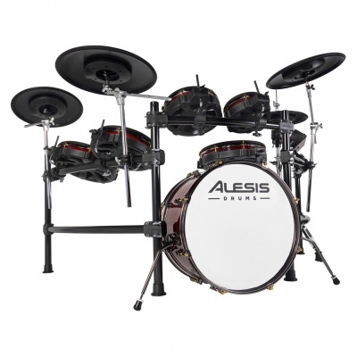 Bateria eletrónica Alesis Drums preta com tambores e pratos