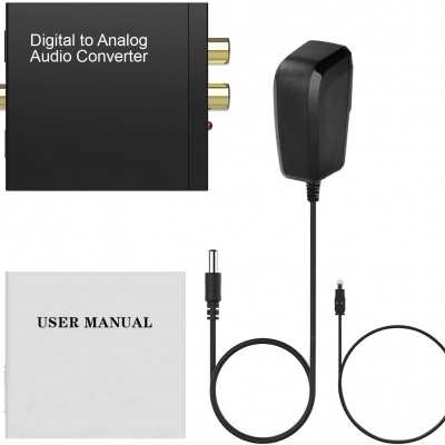Conjunto conversor de áudio digital para analógico com adaptador e manual