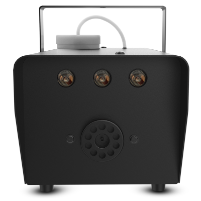 Máquina preta compacta com lâmpadas frontais e tubo branco no topo