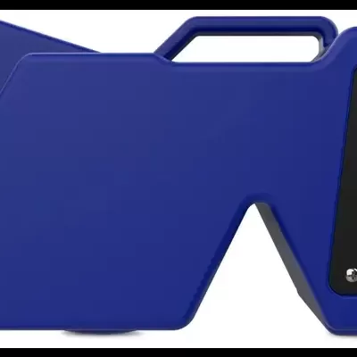 Dispositivo eletrônico azul com texto AUDIBAX em preto