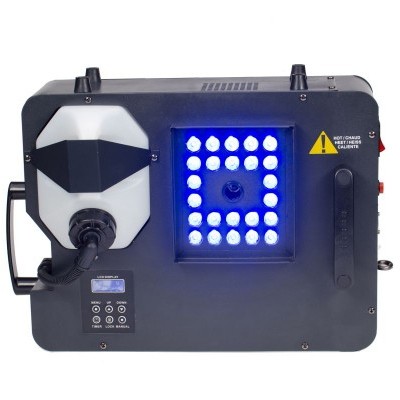 Dispositivo eletrónico preto com luzes LED azuis e painel de controlo