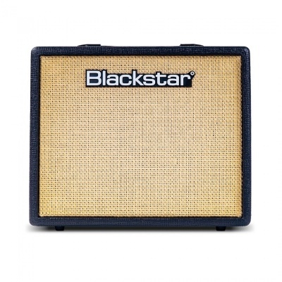 Amplificador Blackstar preto com frente bege texturada e logo Blackstar