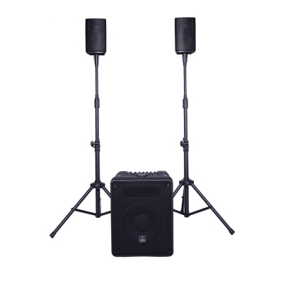 Conjunto de colunas de som profissionais em suportes ajustáveis com coluna principal