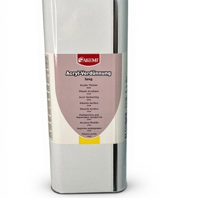 Recipiente metálico de diluente acrílico AKEMI com rótulo multilingue
