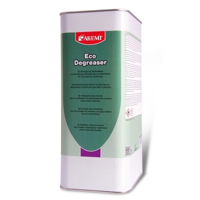 Produto Akemi Eco Degreaser numa lata metálica retangular com etiquetas verdes e vermelhas.