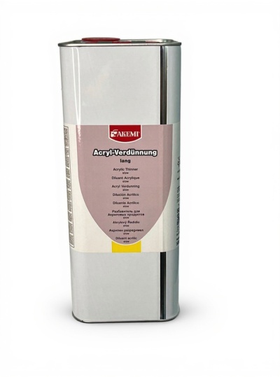 Recipiente metálico de diluente acrílico AKEMI com rótulo multilingue