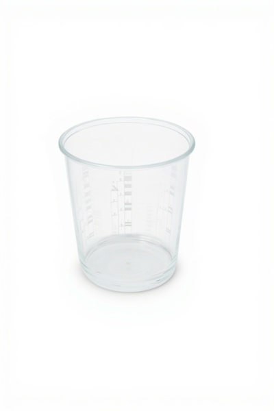 Copo de plástico transparente com marcações de medição