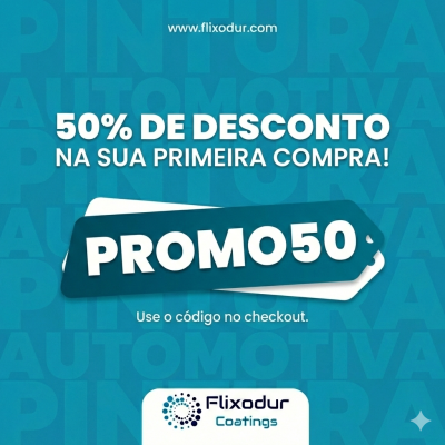 Promoção 50% de desconto na primeira compra com código PROMO50 da Flixodur Coatings