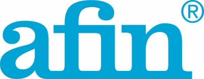 Logótipo da marca afin em azul claro com símbolo ®