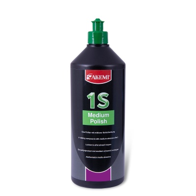 Frasco preto com tampa verde de polimento Akemi 1S Medium Polish