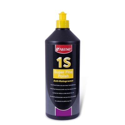 Frasco preto com tampa amarela de produto para polimento FAKEMI 1S Super Fine Polish