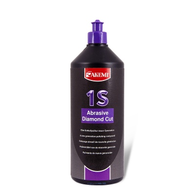 Frasco preto com rótulo e tampa roxa de produto abrasivo para polimento