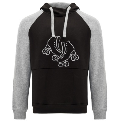 Sweatshirt preto e cinza com estampa de patins feita de pequenos círculos