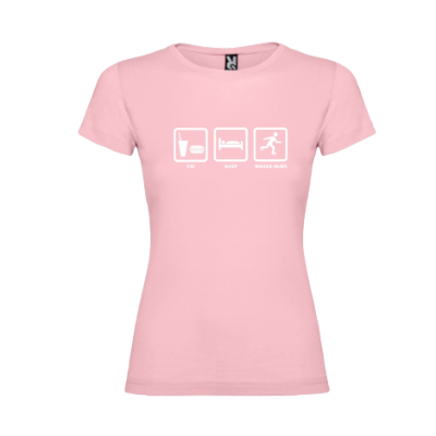 T-shirt rosa de mulher com estampagem branca Eat Sleep Breaker Walls
