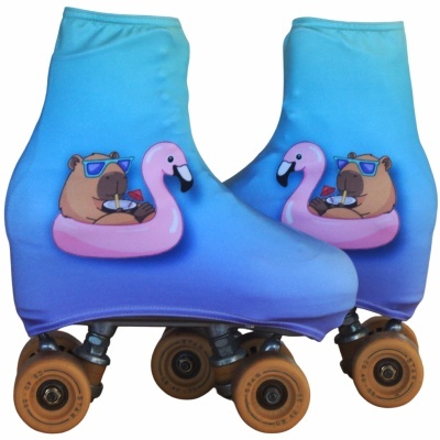 Capa azul para patins com urso em pavão cor-de-rosa