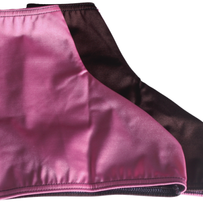 Capas para sapatos em tecido acetinado rosa e castanho