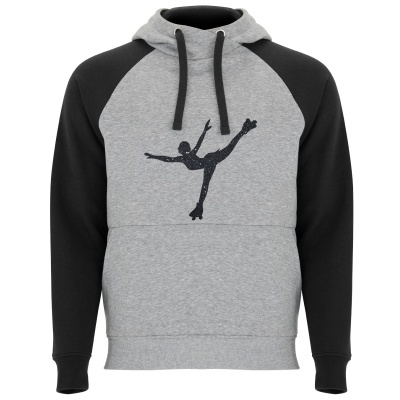 Sweatshirt com capuz cinza e preto com estampa de patinador