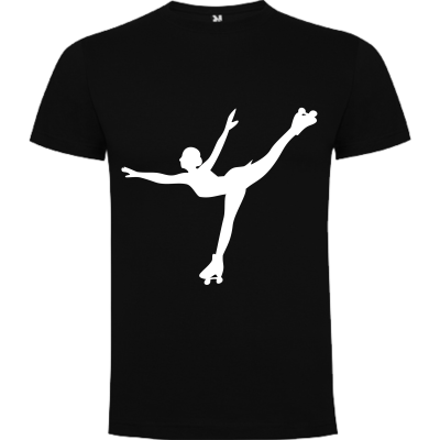 T-shirt preta com estampa de patinadora artística branca