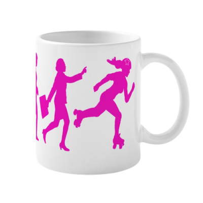 Caneca branca com silhuetas femininas cor de rosa