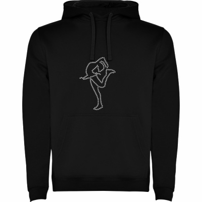 Sweatshirt preta com capuz e estampa de figura humana em pontos brilhantes