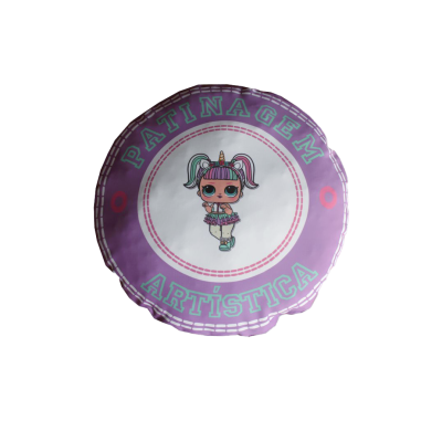 almofada lilás com boneca e texto patinagem artística